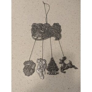 Vintage 1994 Carson Christmas Santa Theme Wind Chimes Pewter Metal  17" Long USA